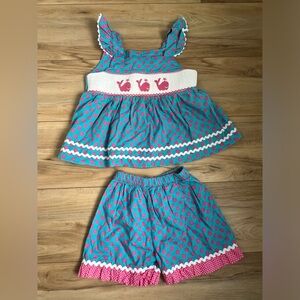 Whale smocked 2 piece set